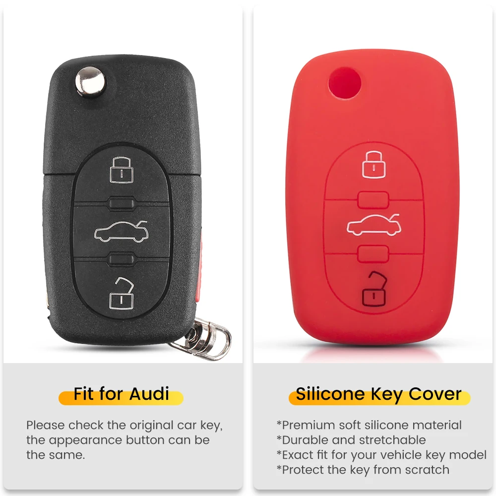 KEYYOU 3 Buttons Silicon Case Cover Fob Remote Key Case Shell Holder For Audi A3 A4 A5 A6 A8 Q5 A8 TT S6 TT Protector Key Bag