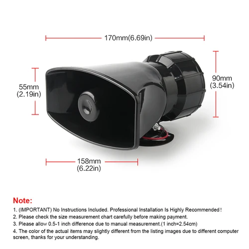 Imagen 2 del producto Accesorios para coche, altavoz de 12V, sirena electrónica inalámbrica de 130dB, alarma de advertencia para coche, bocina de sirena de fuego de policía, altavoz