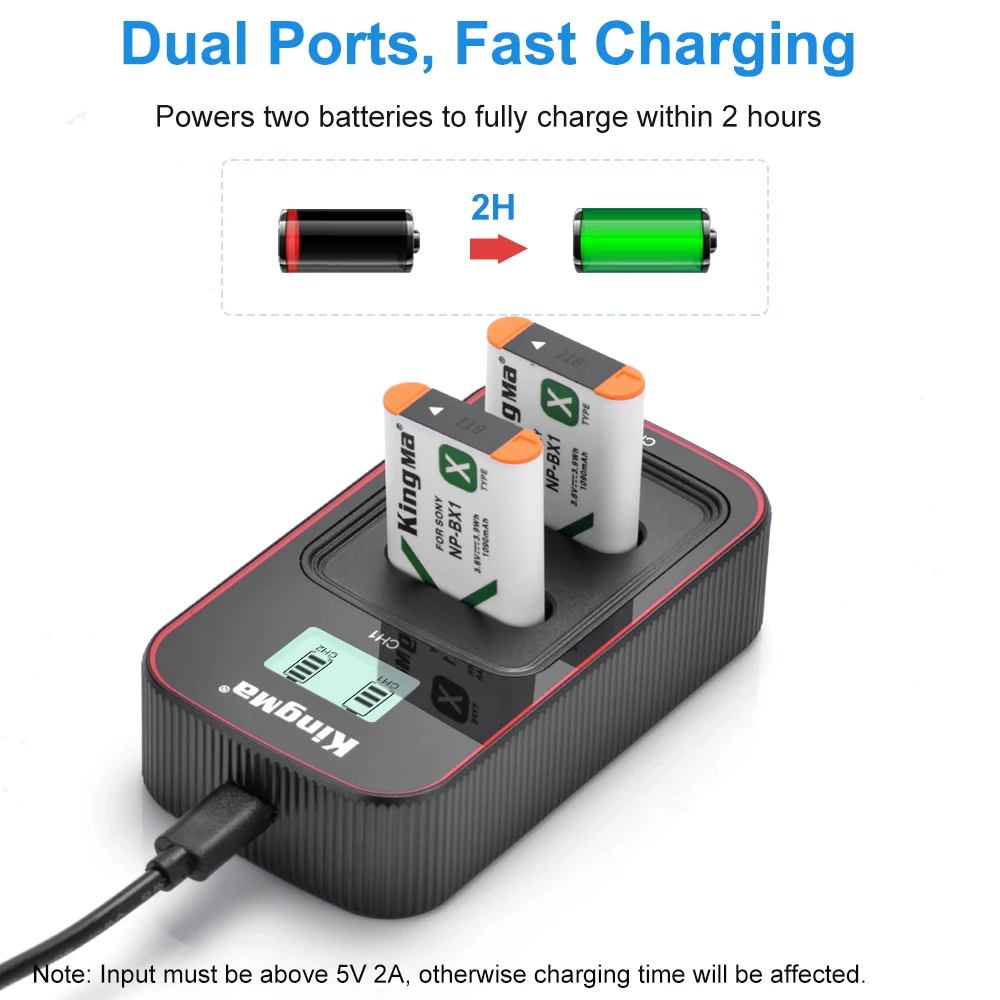 KingMa NP-BX1 Battery USB LCD Dual Charger For Sony ZV-1 RX100M7 M6 M5 M4 M3 M2 RX1R II DSC-HX90 WX350 HX90 HX400 H400 HX60