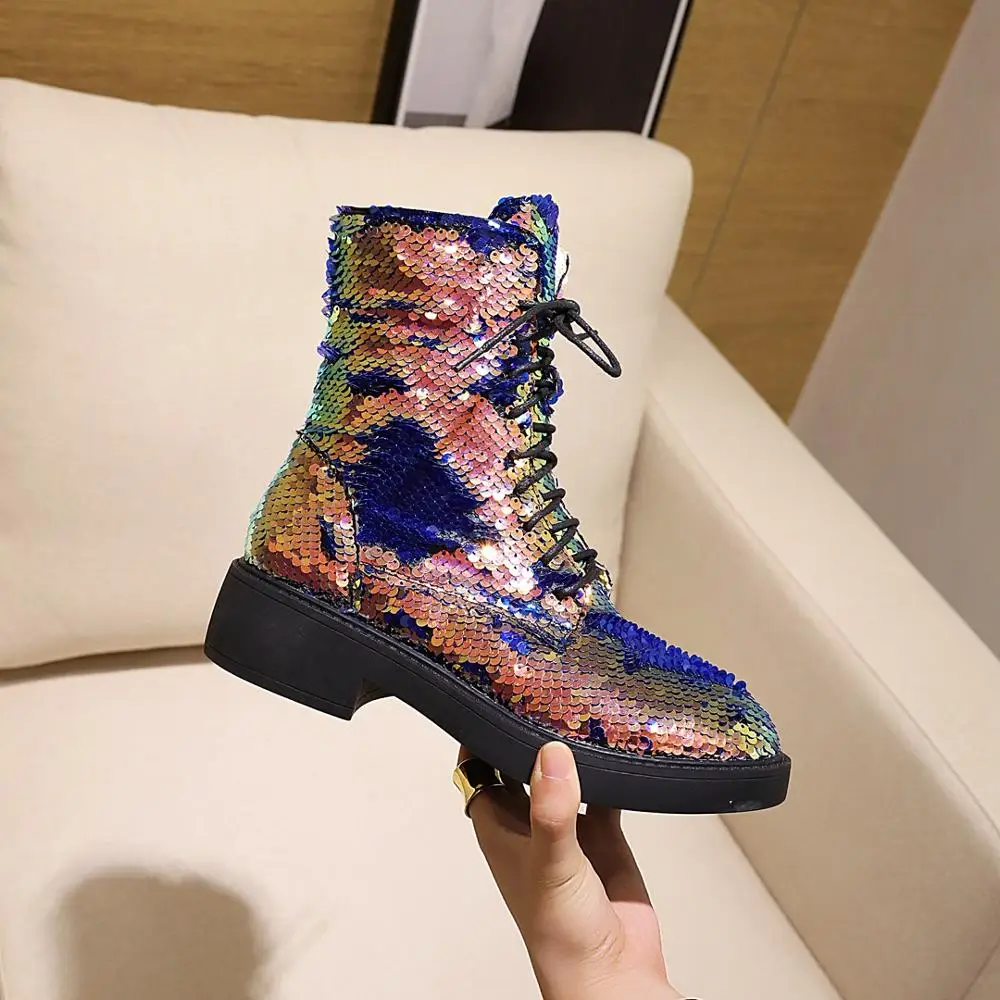 Color-Changing Sequined Cloth Autumn And Winter Trendy Women\'s Boots One-Color Changing Multi-Color Magical Shoes Sequin Circle