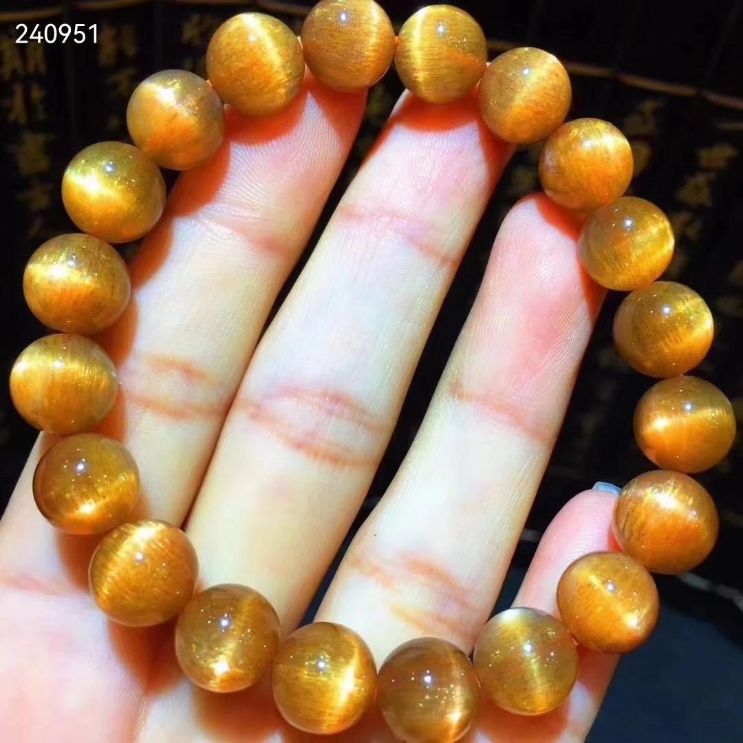 

Natural Orange Gold Sunstone Moonstone Quartz Moonstone Bracelet 9.6mm Clear Round Beads Cat Eye Women Fashion Stone AAAAA