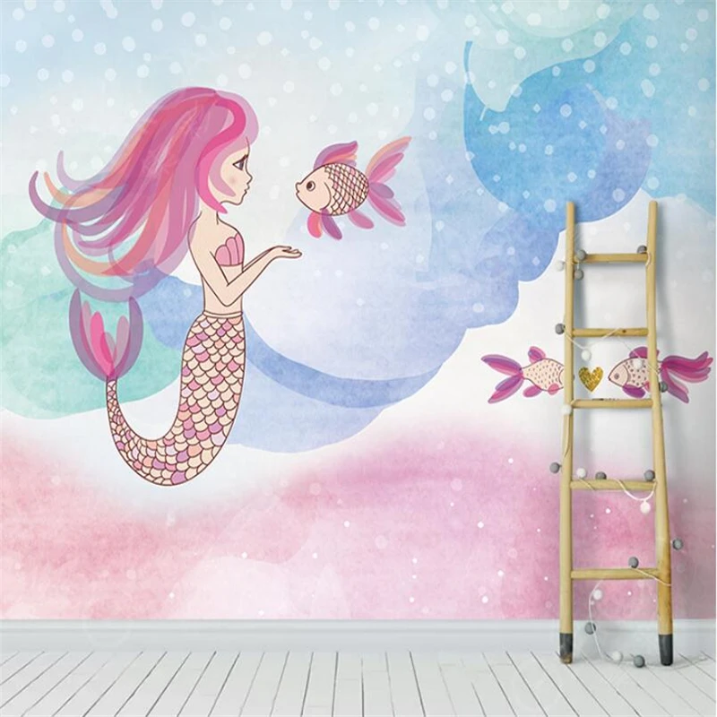 custom Mermaid cartoon underwater world photo mural wallpaper children's room boy girl bedroom murals covering home decoration