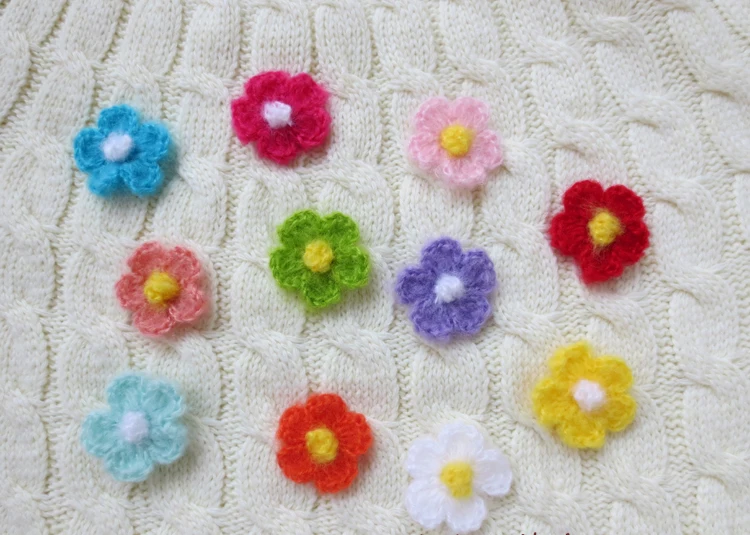 Knitting Flower Applique for DIY Needlework, Woolen Yarn, Handmade Crochet, Cloth Paste, Sewing Accessories,3cm, 120 PCs/Lot,168