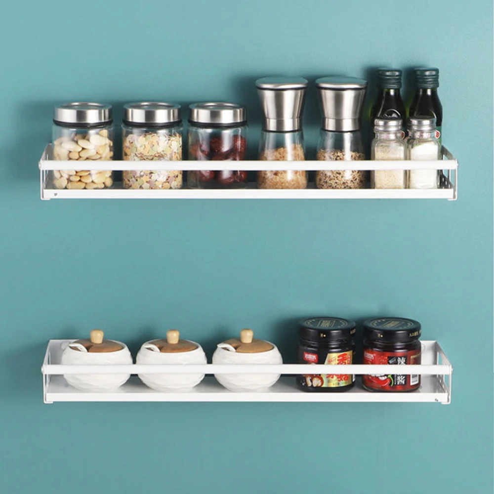 

50cm Shelf Modern Nordic Style Kitchen Organizer Wall Mount Bracket Storage Rack Spice Jar Cabinet Shelf Supplies Bathroom Rack