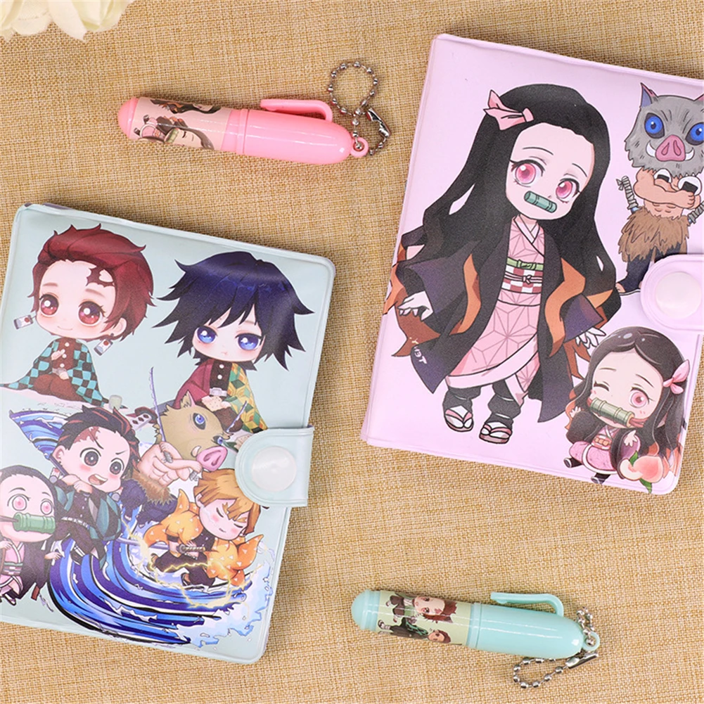 1Set Notepad Demon Slayer Kimetsu No Yaiba Cartoon Ruler Student Multifunctional Learning Notebook Playing Cards