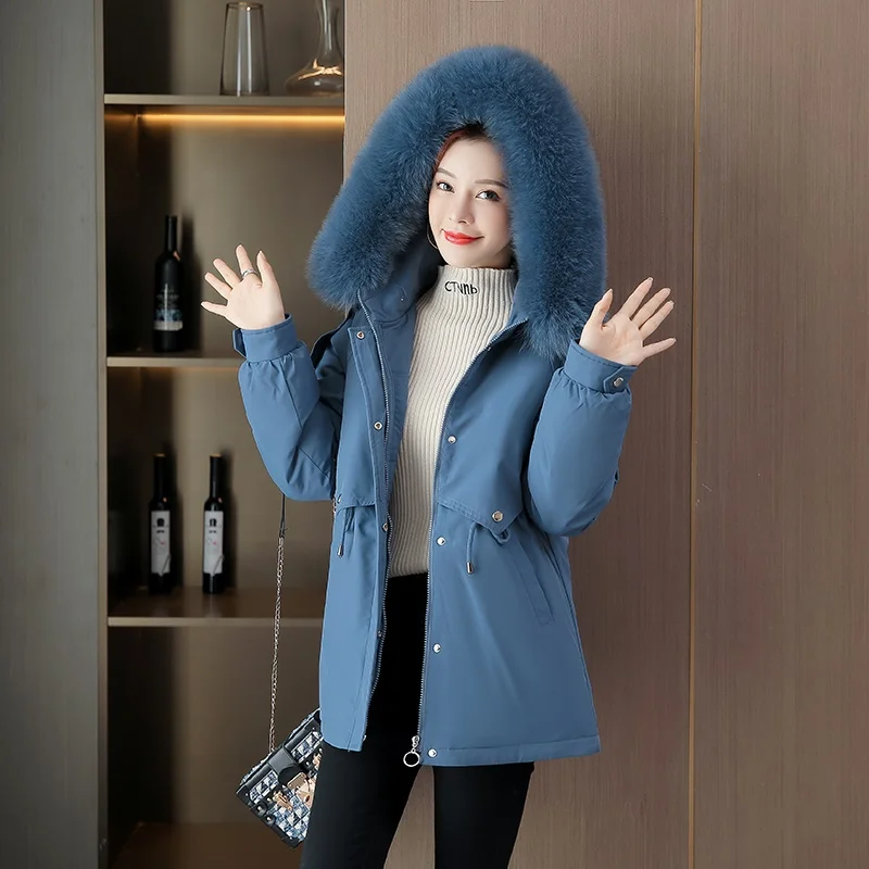 UHYTGF Cotton Parker Parka Jacket Women Loose size Outerwear Fur Collar Hooded Long Coat Winter Jacket Women Chaqueta Mujer 910