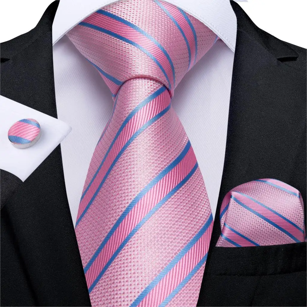 High Quality Pink Striped Paisley Men's Tie Set 8cm Business Wedding Party Accessories Men Necktie Hanky Set Men Gift DiBanGu