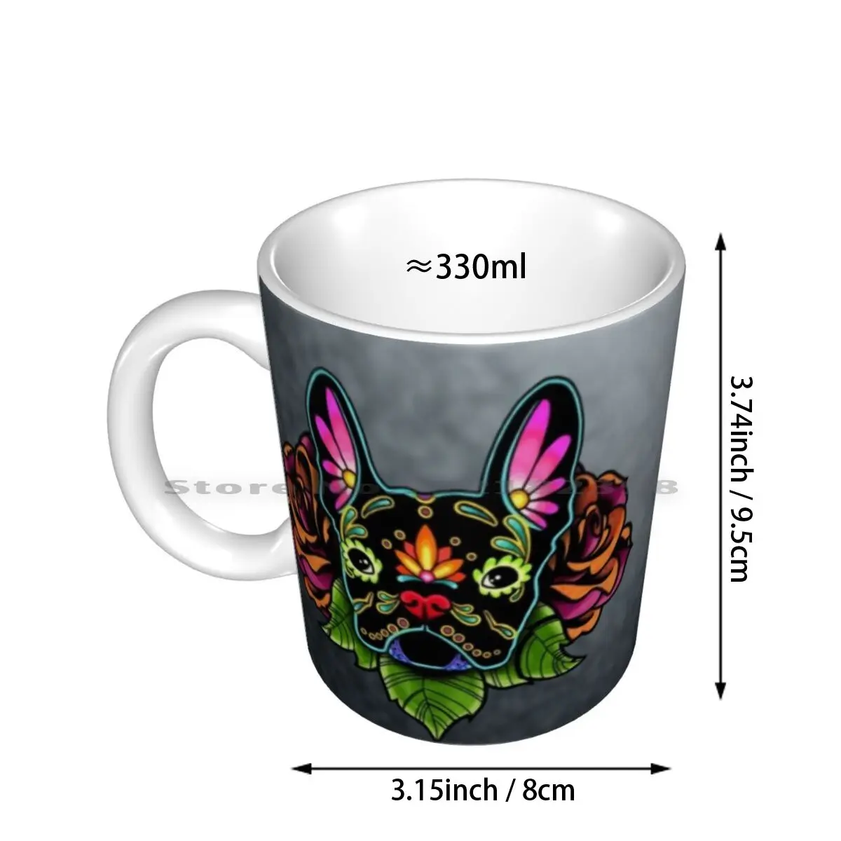 Day Of The Dead French Bulldog In Black Sugar Skull Dog Ceramic Mugs Coffee Cups Milk Tea Mug French Bulldog Dia De Los Muertos