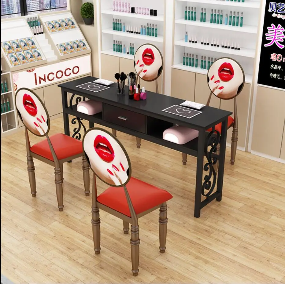 Net red manicure table chair set economic manicure table single double seat chair simple