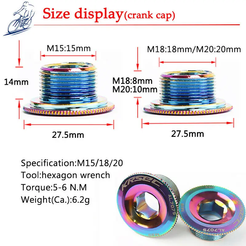 M15/M18/M20 크랭크 커버 스크류 캡, M20 MTB 크랭크 세트 커버, 알루미늄 BMX 로드 자전거 암 볼트, 산악 자전거 부품 액세서리