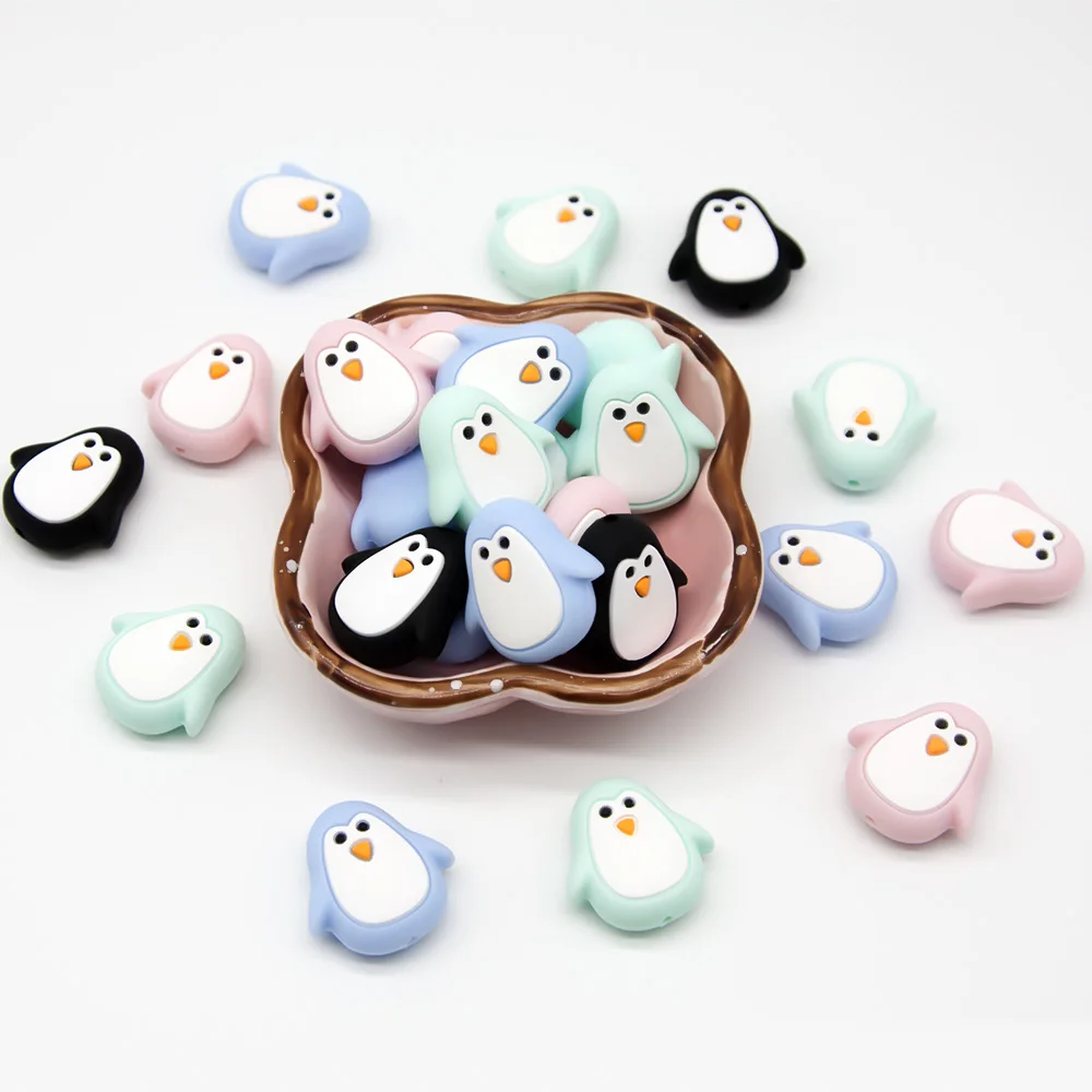 10PCs Penguin Beads Pacifier Pendants Accessories Chain BPA Free Chewable Teething Soft Baby Product Food Grade