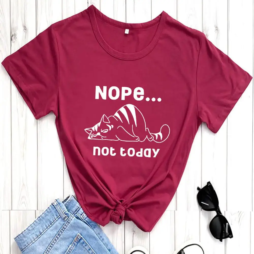 Nope Not Today Lazy Cat Graphic Printed Funny Shirt New Arrival Casual 100%Cotton Funny T Shirt Cat Mom Shirt Cat Lover Gift