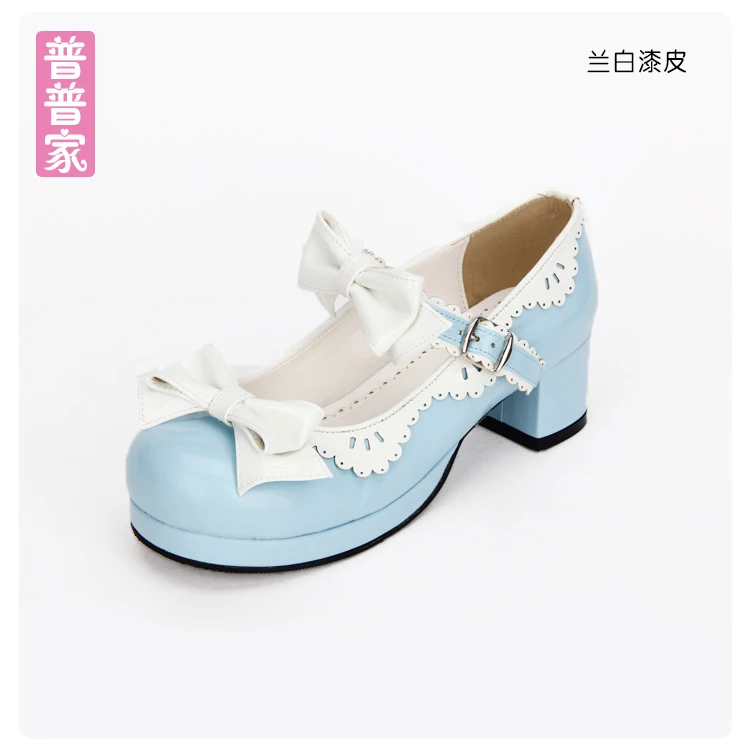 Japanese round head sweet Lolita shoes lace bow thick with princess dress maid shoes  Bowknot Princess Kawaii Girl Women Shoes