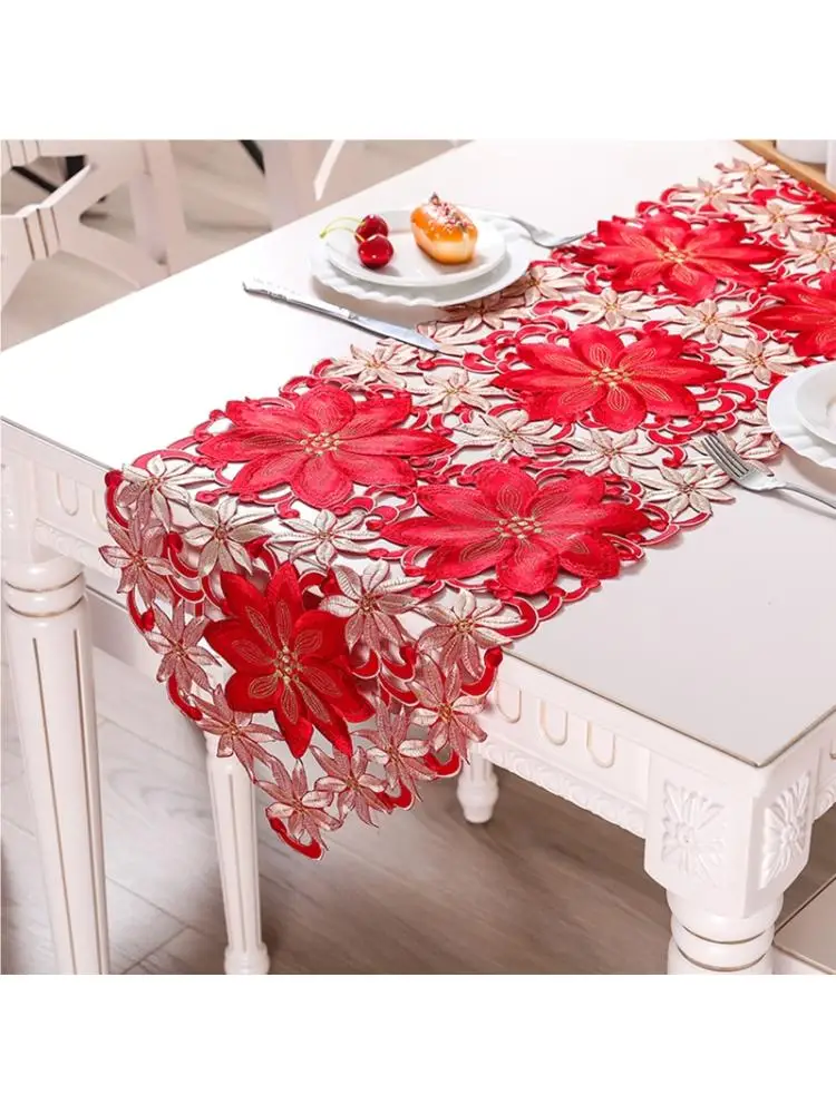 Độ Dày Gấp Đôi Đỏ Mộc Mạc Cutwork Họa Tiết Nổi Bàn Á Quân Đồ Dùng Trang Trí Giáng Sinh Chất Lượng Cao Cho Gia Đình Ăn