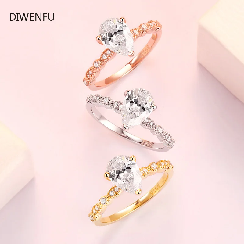 

Luxury Water drop AAAAA+Real Diamo wedding rings for women Top quality 925 Sterling silver Colorful Birthstone ring Promise Love