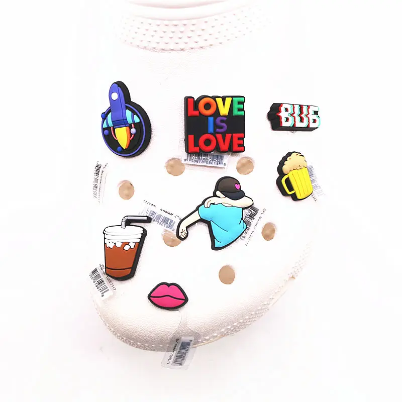 Luxury New Love Shoe Charms Mouth Spacecraft Juvenile Coffee Beer PVC Shoe Accessories Decoration Fit Party Kids Gifts