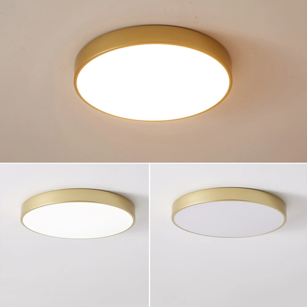 Ultra-thin 5cm Gold LED Ceiling Light Modern Round Surface Mount Flush Panel Ceiling Lamp Remote Control Light For Foyer Bedroom