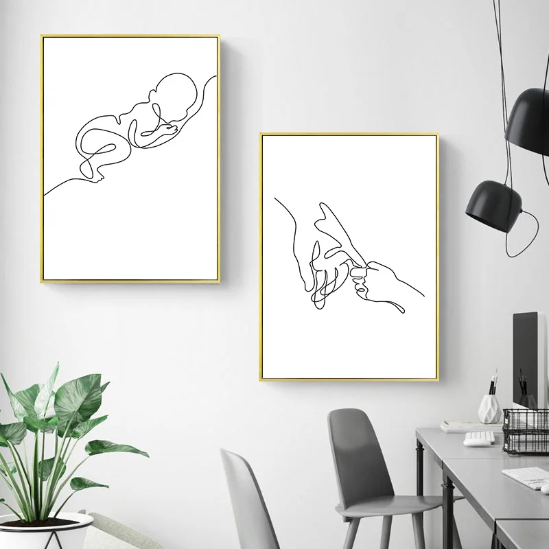Geomtric Line Drawing Picture Home Decor Nordic Canvas Painting Wall Art Figure Family Love Modern Posters and Print for Bedroom