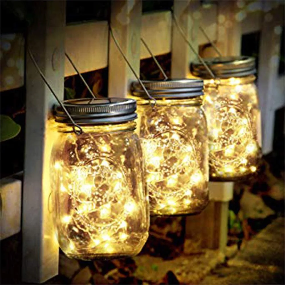 Solar Mason Jar Lid Lights 10/20 LED Waterproof Copper Fairy String Lights for Yard Garden Party Wedding Christmas Decorative