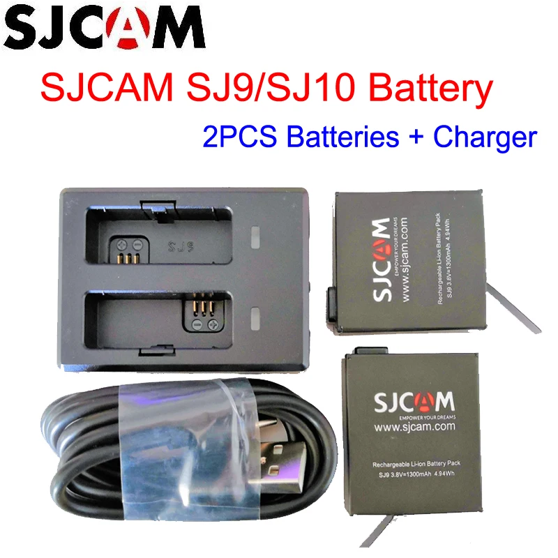 SJCAM SJ9/SJ10/SJ11 Universal Battery (2xBatteries+Charger) 1300mAh Rechargeable Li-ion Battery for SJCAM SJ9/SJ10 Series Camera