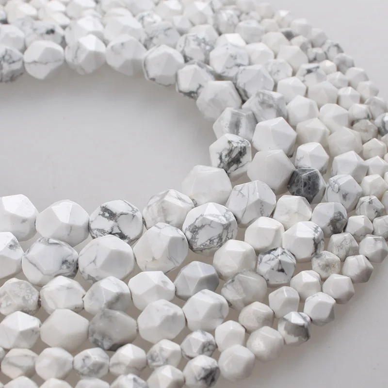 Natural Stone Beads Big Faceted White Turquoises Howlite Stone Loose Beads 6 8 10mm Beads For  Bracelets Necklace Jewelry Making