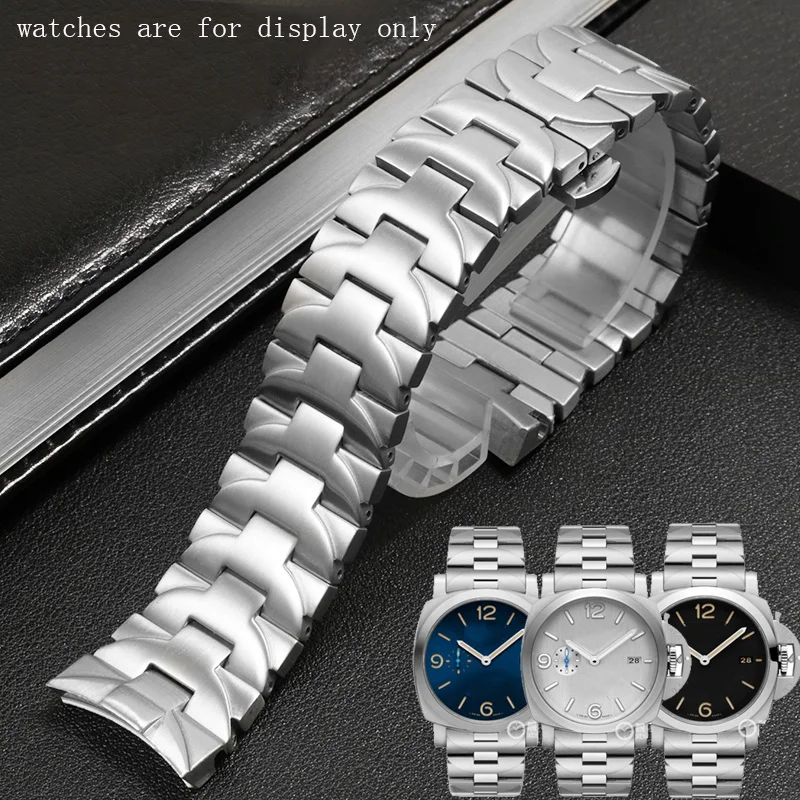 Stailess Steel Watchband 24mm Silver Bracelet Replacement Metal Belt For PAM441 111 00448 Men's Watch Accessories