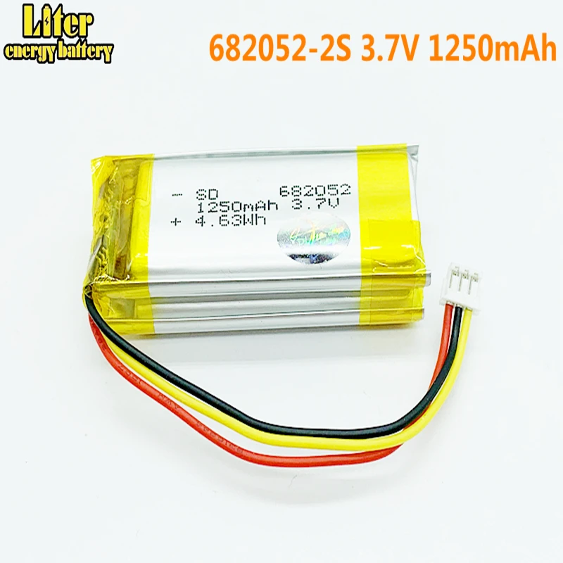 682052-2S 3.7V 1250 mAh Lithium polymer Battery 1.5MM 3 Wire plug For Pet GPS Hunting dog GPS DVR MP3 MP4 682052