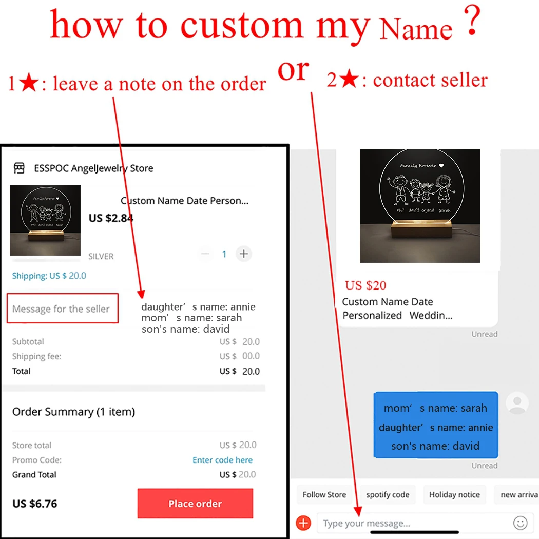 Custom Family Name Table Lamp Mom Father Children Nickname Personalized Text Acrylic Board USB LED Night Light Christmas Gift