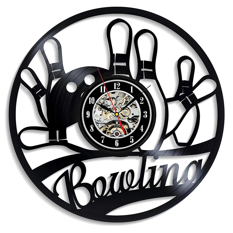 

Vinyl Record Wall Clock Modern Design 3D Decoration Hanging Bowling Sport Vinyl Record Clocks Bowl Club Wall Watch Home Decor