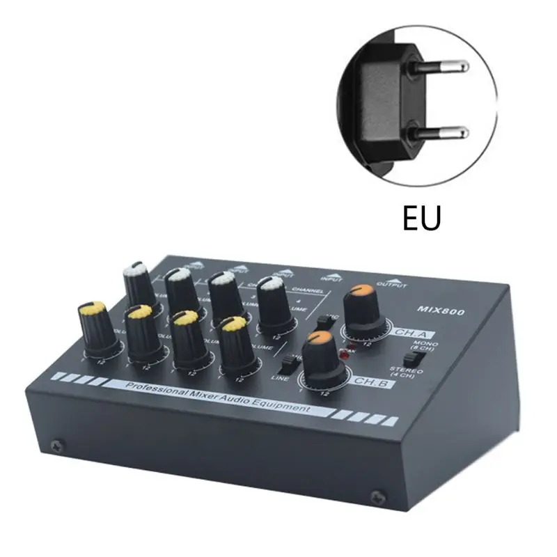 Mixer de som baixo ruído com adaptador de energia, 8 canais eu/uk/us plug mix800