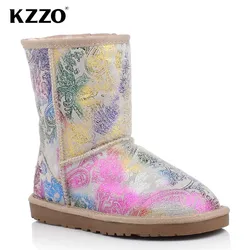 KZZO High Quality Australia Classic Genuine Leather Women Snow Boots Natural Wool Fur Lined Short Winter Warm Shoes Non-slip