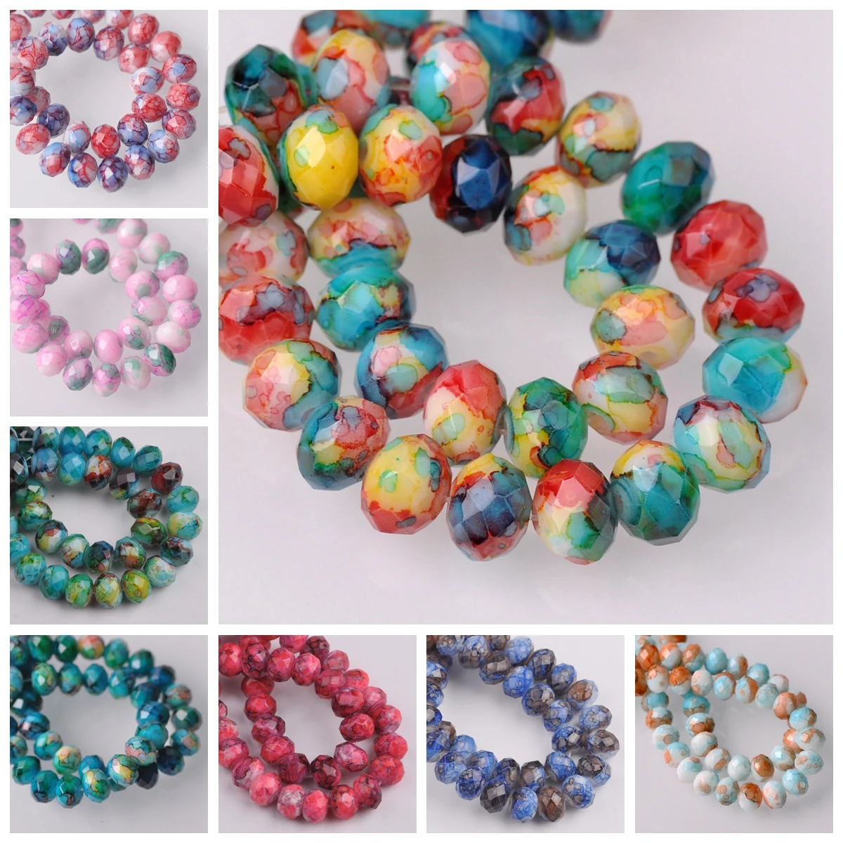 

20pcs 10x7mm Rondelle Faceted Opaque Glass Colorful Spots Loose Spacer Beads Lot for Jewelry Making DIY Crafts Findings