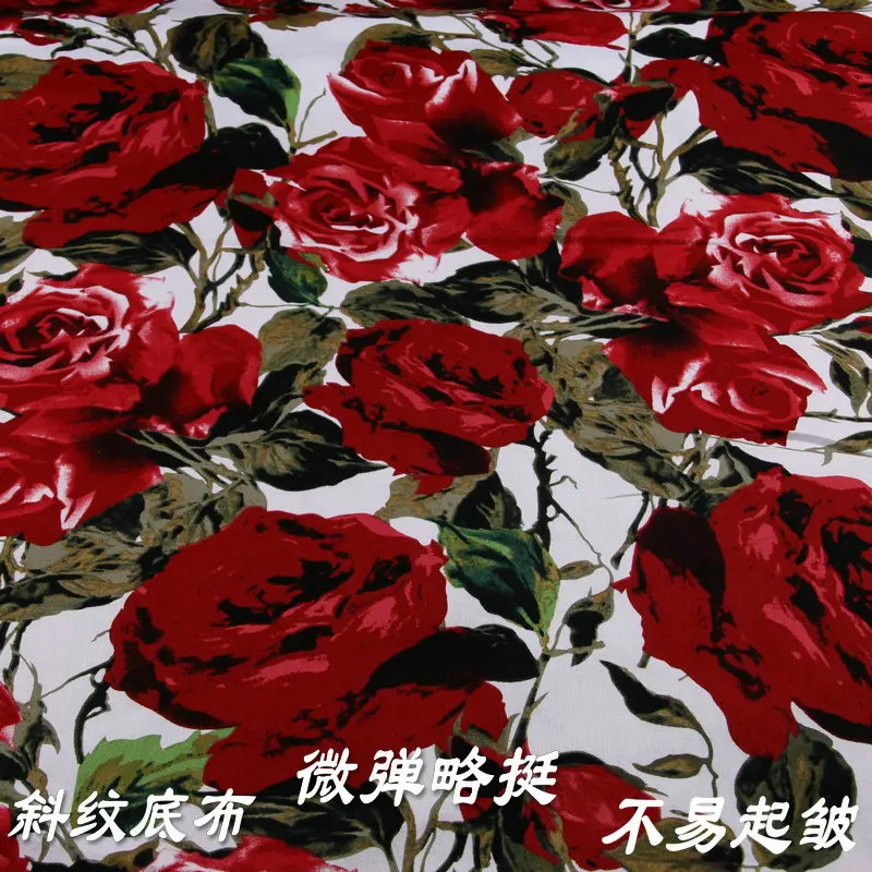 50x145cm natural 100% cotton red rose printed fabric fashion children\'s clothing shirt sewing fabric cloth for dress material