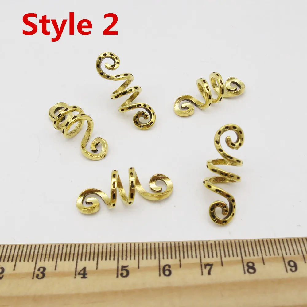 5pcs Metal Silvery/Golden Viking Spiral Hair Braid Dread Beard Dreadlock Beads Rings Tube Clips for Hair Accessories Charms