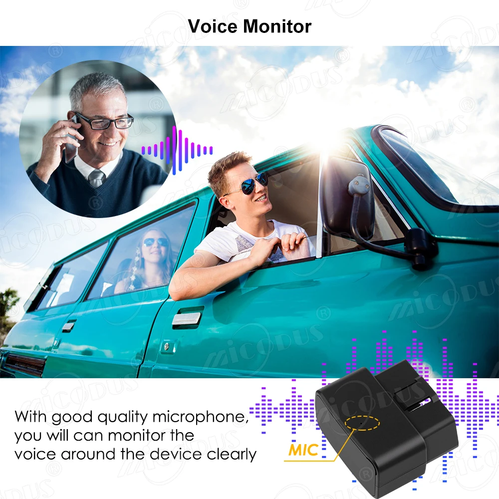 OBD GPS Tracker Car Tracker Micodus MV33 Realtime Tracking Voice Monitor Mini GPS Locator Shock&Plug-out Alarm Geofence Free APP