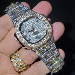 New Top Luxury Brand Watch for Men Big Diamond Crystal Rhinestone Analog Fashion Rose Gold Watches Japan Quartz Wristwatches2021