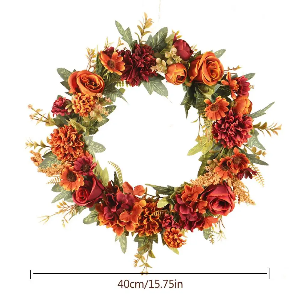 Door Wreath 40cm Artificial Wreath Durable Beautiful Rose Fall Wreath Decoration Garland For Home Window Wedding Holiday