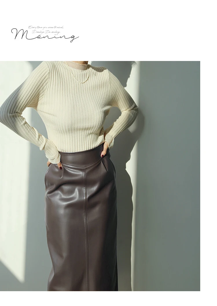 Nerazzurri Spring Midi Pu Leather Skirt Women Brown White Black Long High Waisted Pencil Skirts for Women 2023 Side Slit Zipper 17 H50f3ff05ff8c43729359a18c1d3fdf2dF