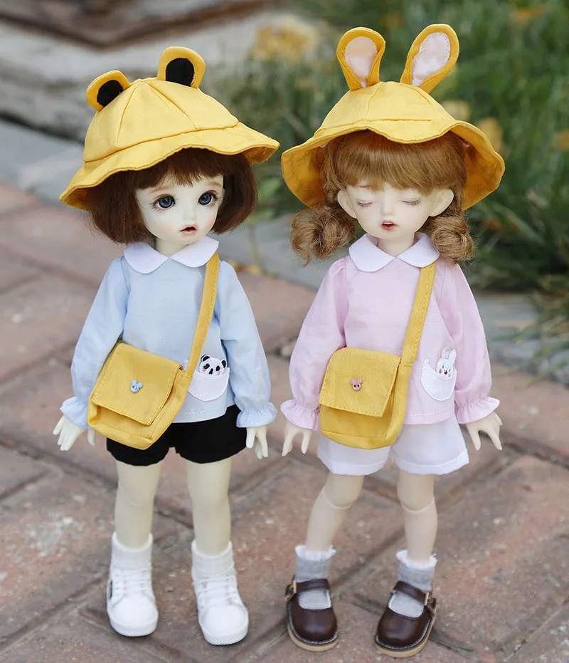 4pcs=Shirt+short pant+Hat+ bag Doll Clothes 1/6 BJD Doll Accessories Lovely Kindergarten Uniform for YOSD SD BJD