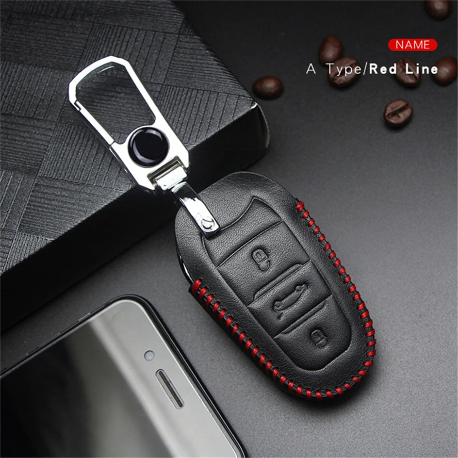 Leather Car Key Case Cover for Citroen C1 C3 C5 Aircross C8 C4 Grand Picasso Cactus Berlingo Keyring Key Fob Cover Accessories