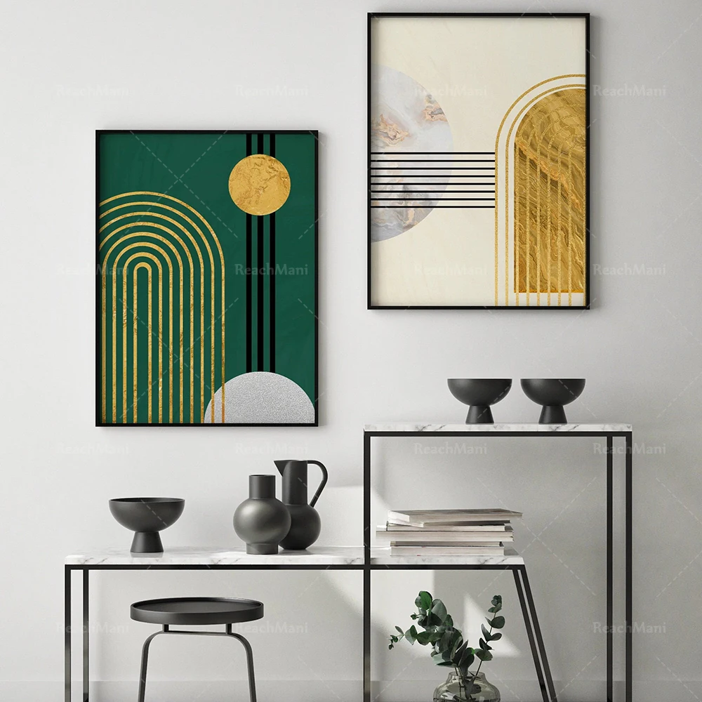 Golden arched geometric wall decoration, golden and green home decoration, neutral wall decoration, abstract wall decoration, mi