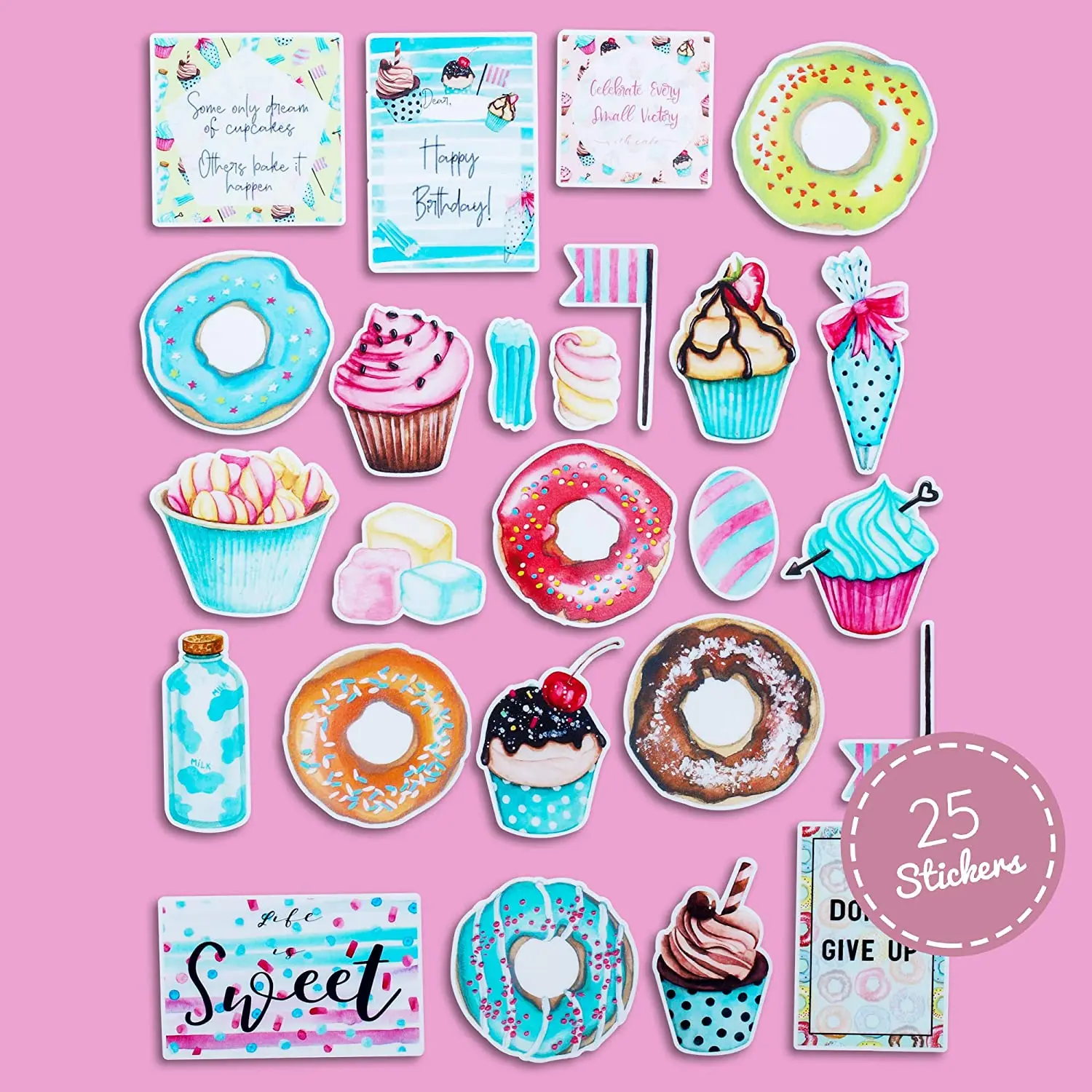 25Pcs Delightful Sweets and Pastry Stickers - Cute and Fun Food-Themed Decals for Journals, Craft, Scrapbook