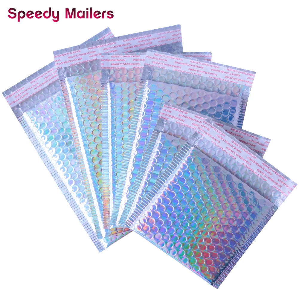 10PCS Metallic Foil Bubble Mailer Makeup Gift Bag Colorful Padded Wrap Packaging Bubble Envelope Padded Laser Silver Mailing Bag