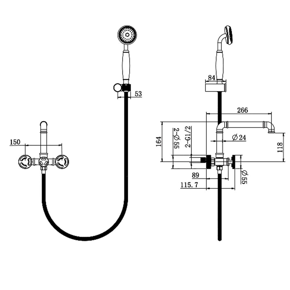 Imagem -06 - Banheira Torneira do Chuveiro Conjunto Moderno Industrial Ins Preto Banheiro Misturador do Chuveiro de Bronze Dupla Alça Fixado na Parede com Chuveiro Mão