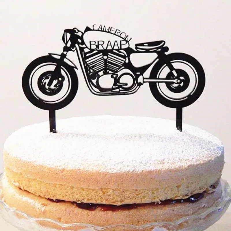 Locomotive boy Birthday Cake Topper Acrylic motorcycle Happy Birthday Cupcake Toppers Decor Locomotive Party Favorite Cake Flags