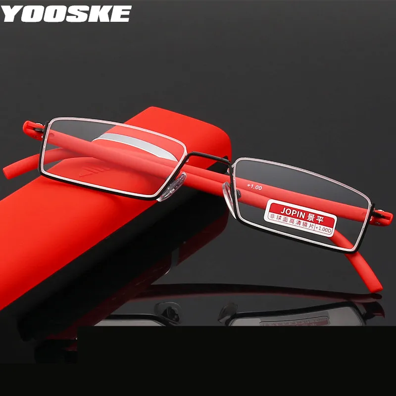 YOOSKE Women Men Reading Glasses TR90 Half Frame Anti-fatigue Optical Mirror Presbyopia Eyewear Case Hyperopia diopter +1.5 2.0