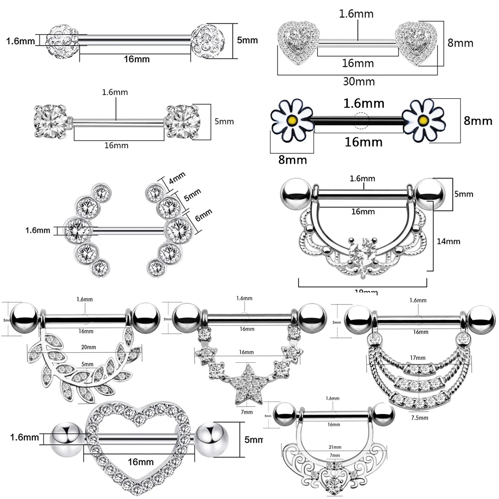 1pair Sexy Nipple Jewelry High Quality Zircon Nipple Rings Heart Barbell Nipple Ring Piercing Helix Piercing Body Shield Bar