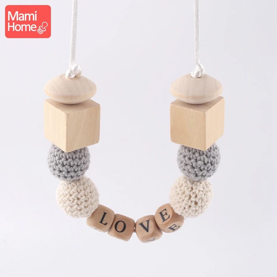 15PCS  Baby Wooden Teether English Letter Beads Food Grade Wood Teether 15PCS 12MM DIY Nursing Necklace Children\'S Goods Toys