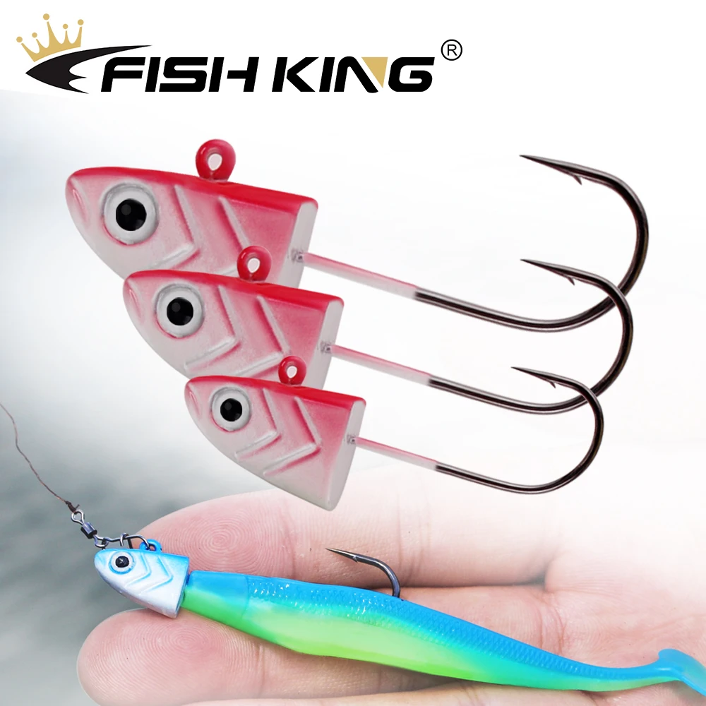 FISH KING-Paquet d\'hameçons en silicone avec tête de gabarit, appât Élpour la pêche à la turlutte, 5g, 12g, 25g