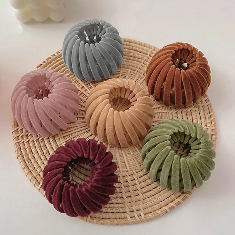 Velvet Hair Claw For Women Bun Crystal Horsetail Buckle Hair Clip Bird Nest Expanding Hair Accessories Female Ponytail